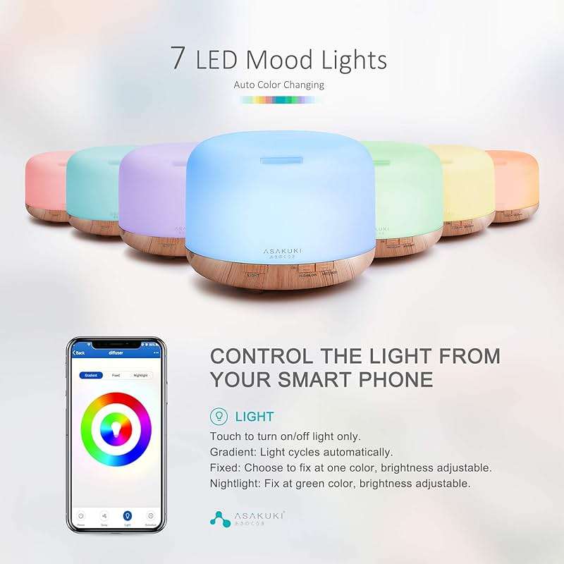 ASAKUKI Smart Wi-Fi Essential Oil Diffuser, App and Voice Control Compatible with Alexa, 500ml Aromatherapy Humidifier for Relaxing Atmosphere in Home Office Bedroom (Light Brown) - Image 3
