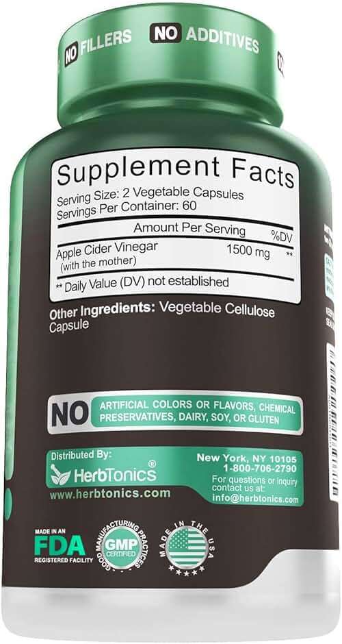 Herbtonics Raw Apple Cider Vinegar Capsules 1500mg with Mother | Weight Management, Detox & Digestion Formula with GLP-1 Support | Unfiltered ACV for Metabolic Support | 120 Vegan Capsules - Image 6