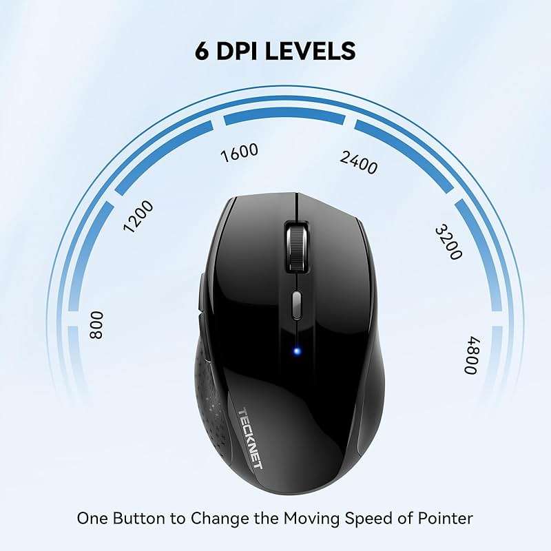 TECKNET 3-Device Bluetooth Mouse, Silent Wireless Mouse with 6-Level DPI up to 4800, 2-Year Battery, 6 Buttons for Wide Compatibility - Black - Image 2