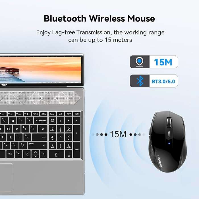 TECKNET 3-Device Bluetooth Mouse, Silent Wireless Mouse with 6-Level DPI up to 4800, 2-Year Battery, 6 Buttons for Wide Compatibility - Black - Image 3