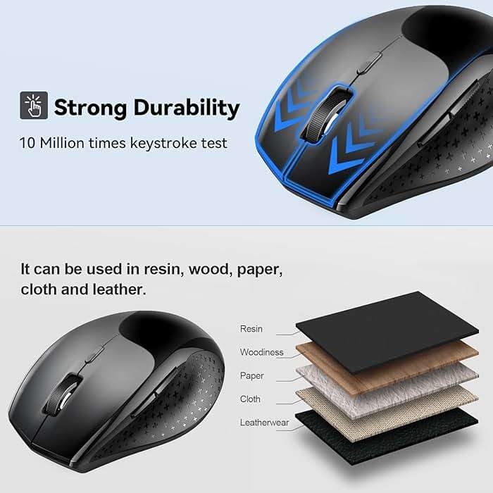 TECKNET 3-Device Bluetooth Mouse, Silent Wireless Mouse with 6-Level DPI up to 4800, 2-Year Battery, 6 Buttons for Wide Compatibility - Black - Image 6