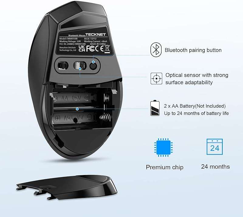TECKNET 3-Device Bluetooth Mouse, Silent Wireless Mouse with 6-Level DPI up to 4800, 2-Year Battery, 6 Buttons for Wide Compatibility - Black - Image 7