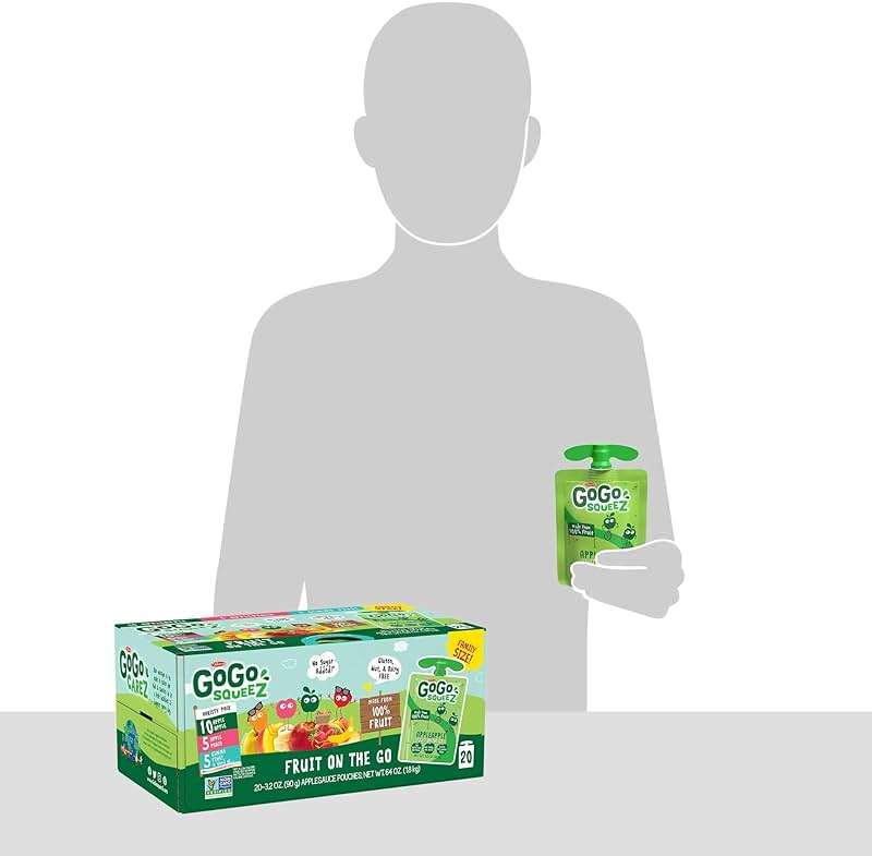 GoGo squeeZ No Sugar Added Applesauce and Fruit Puree Variety Pack, Apple, Peach & Gimme Five!, 3.2 oz Pouches (Pack of 20), Fruit Snacks for Kids, Gluten Free, Nut Free, Recloseable Cap, BPA Free - Image 8