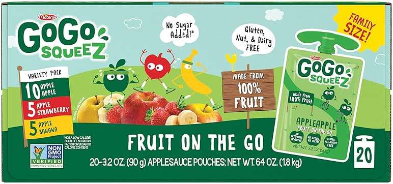 GoGo squeeZ No Sugar Added Applesauce and Fruit Puree Variety Pack, Apple, Banana & Strawberry, 3.2 oz Pouches (Pack of 20), Fruit Snacks for Kids, Gluten Free, Nut Free, Recloseable Cap, BPA Free - Image 3