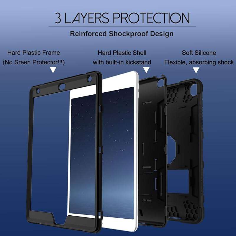 Rantice for iPad 6th/5th Generation Case, iPad Air 2 Case 9.7 Inch, [3-in-1] Heavy Duty Shockproof Rugged Protective Cover with Kickstand for A1893 A1954 A1822 A1823 A1566 A1567, Black - Image 5