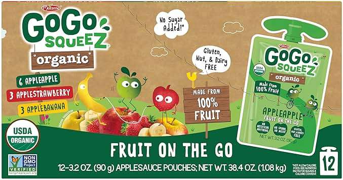 GoGo squeeZ No Sugar Added Organic Applesauce and Fruit Puree, Variety Pack, Apple, Strawberry & Banana, 3.2 oz Pouches (Pack of 12), Fruit Snacks for Kids, Gluten Free, Nut Free, Recloseable Cap, BPA Free - Image 6