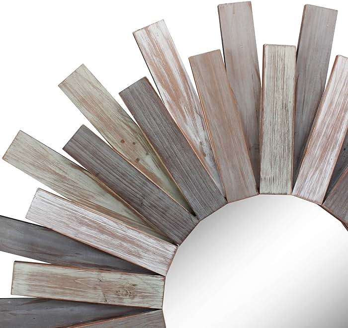 Stonebriar Large Round 32" Wooden Sunburst Wall Mirror with Attached Hanging Bracket, Decorative Rustic Decor for the Living Room, Bathroom, Bedroom, and Entryway, Multi Color - Image 5