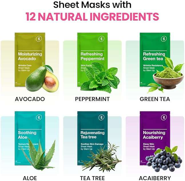 GLAM UP Korean Facial Sheet Mask 12 Pack – Hydrating Glass Skin Face Masks, Korean Skincare for Sensitive & Dry Skin, Easter Gifts, Teen Girl Gifts, Stocking Stuffers for Women, Spa Gift Set - Image 3