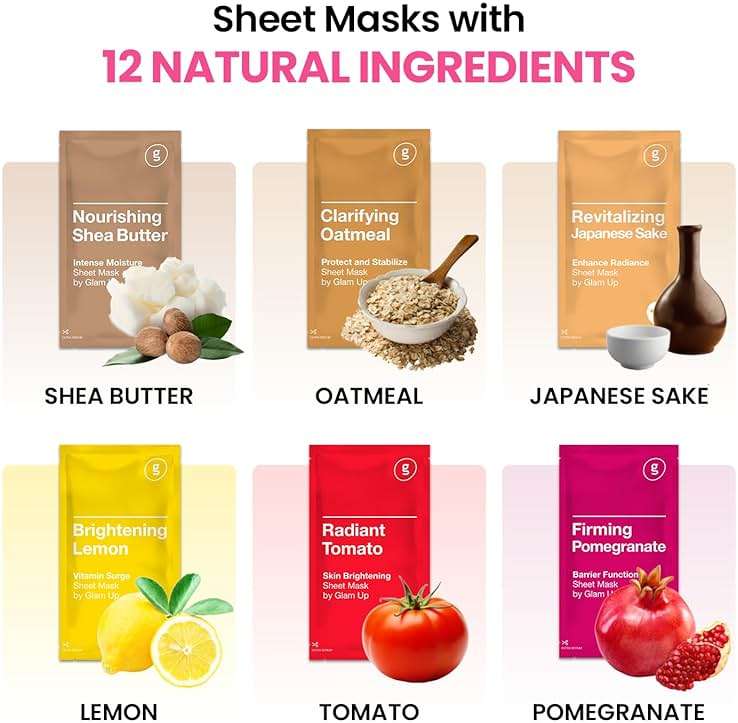 GLAM UP Korean Facial Sheet Mask 12 Pack – Hydrating Glass Skin Face Masks, Korean Skincare for Sensitive & Dry Skin, Easter Gifts, Teen Girl Gifts, Stocking Stuffers for Women, Spa Gift Set - Image 4