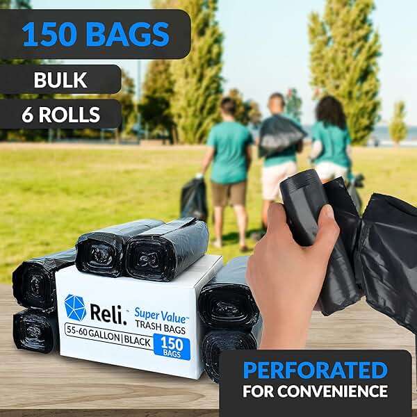 Reli. 55-60 Gallon Trash Bags Heavy Duty | 150 Count | 50-60 Gallon | Large Black Garbage Bags | Made in USA - Image 3