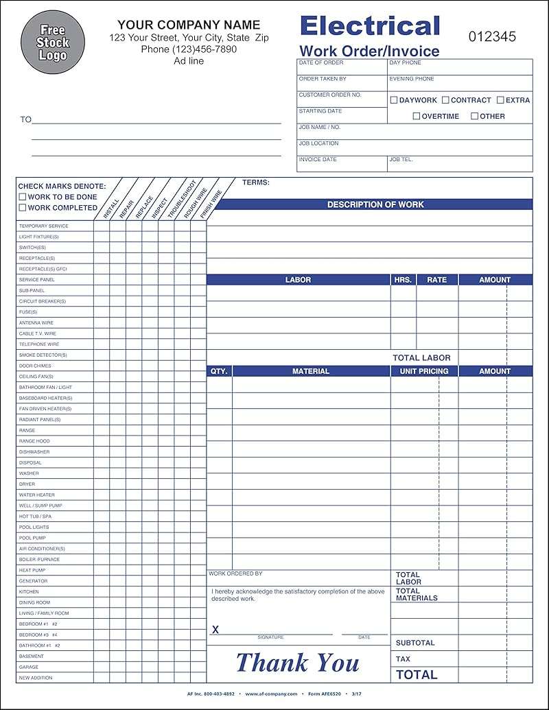 Electrical Service Order/Invoice, 3 Copy (Triplicate), 8.5"x11" - Personalized for Free (100 Forms) - Image 3
