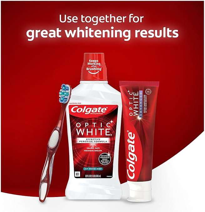 Colgate Optic White Advanced Teeth Whitening Mouthwash, 3 Pack, 2% Hydrogen Peroxide, Alcohol-Free and Enamel Safe, ICY Fresh Mint, 32 Oz - Image 7