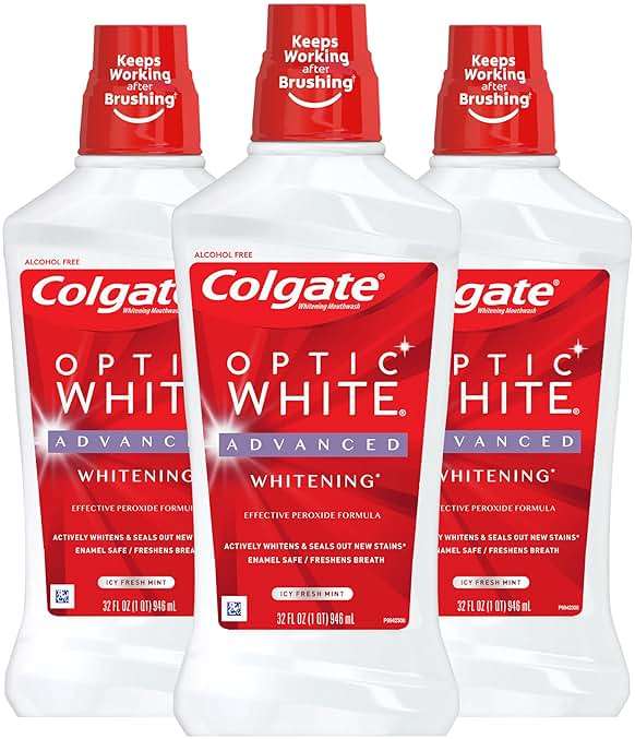 Colgate Optic White Advanced Teeth Whitening Mouthwash, 3 Pack, 2% Hydrogen Peroxide, Alcohol-Free and Enamel Safe, ICY Fresh Mint, 32 Oz - Image 8