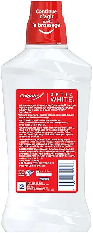 Colgate Optic White Advanced Teeth Whitening Mouthwash, 3 Pack, 2% Hydrogen Peroxide, Alcohol-Free and Enamel Safe, ICY Fresh Mint, 32 Oz - Image 9