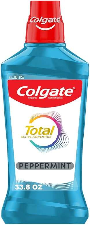 Colgate Total Alcohol Free Mouthwash, Peppermint for Bad Breath, Helps Prevent Gingivitis and Plaque, 3 Pack, 33.8 Oz Each - Image 1