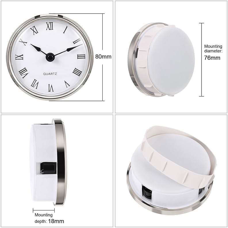 Hicarer 3-1/8 Inch (80 Mm) Quartz Clock Fit-up/Insert with Roman Numeral, Round Quartz Movement, Silver Rim - Image 4
