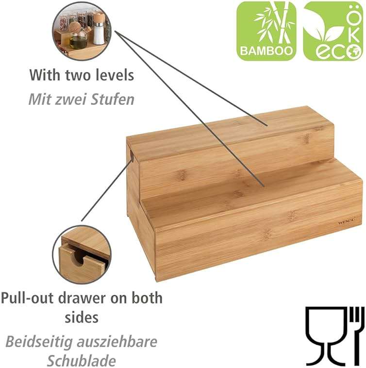 WENKO Bamboo Tea Bag Organizer with Drawer, Tea Bag Storage Container, Coffee and Tea Caddy for Kitchen, Tea Station, Tea Bag Holder, Coffee Bar Accessories and Organizer, 13 x 6.7 x 5.9 in - Image 4