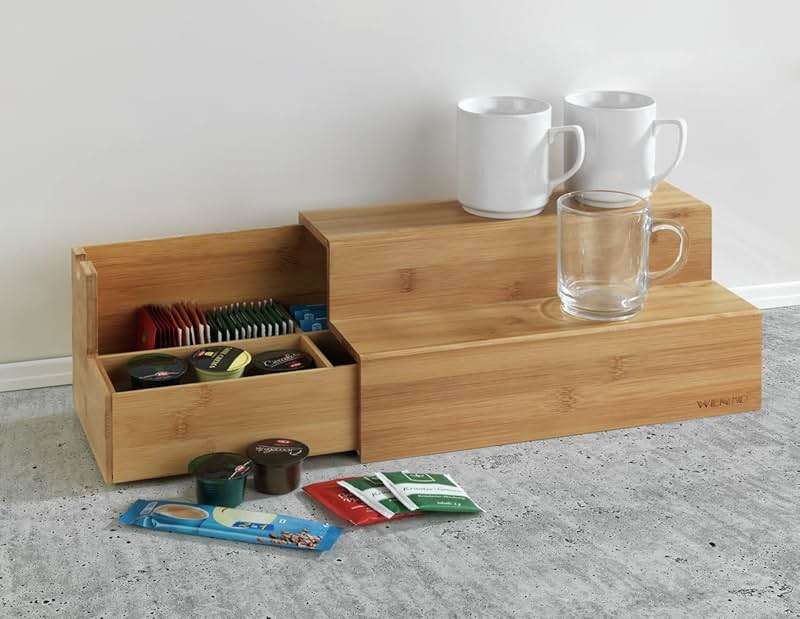 WENKO Bamboo Tea Bag Organizer with Drawer, Tea Bag Storage Container, Coffee and Tea Caddy for Kitchen, Tea Station, Tea Bag Holder, Coffee Bar Accessories and Organizer, 13 x 6.7 x 5.9 in - Image 9