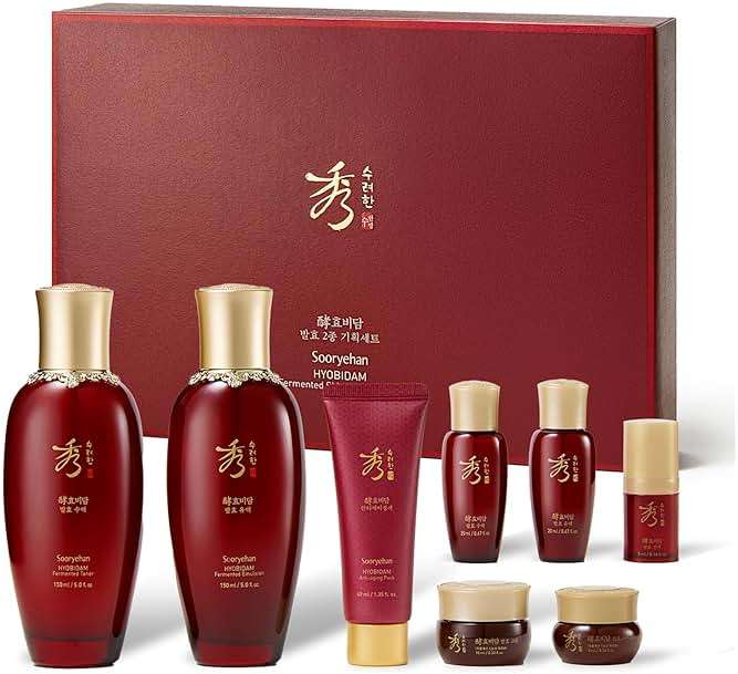 Sooryehan Hyobidam Fermented Skincare Gift Set with Wild Ginseng - Premium Korean Anti-Aging Skin Care Kit for Intense Hydration, 13.53 fl oz (Full Size Toner & Emulsion + Mini Cream, Eye Cream, Mask) - Image 1