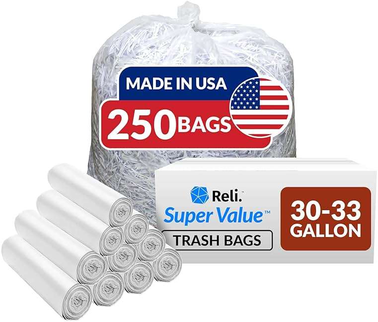 Reli. 30-33 Gallon Trash Bags Heavy Duty | 250 Trash Bags with Ties | Super Sizeable, Clear, Serious Garbage Cleanup - Image 1