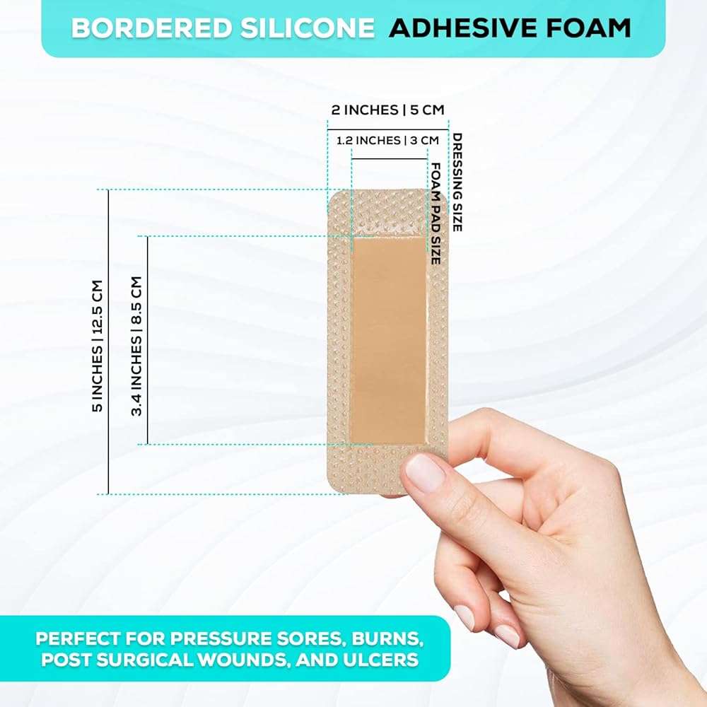 MedVance 5 Pack 2"x5" Silicone Foam Dressing Bordered Dressing, Waterproof Silicone Bandages for Wounds Care, Bed Sore Patches, Super Absorbent Wound Dressing, Self Adhesive Pressure Sore Pads - Image 3