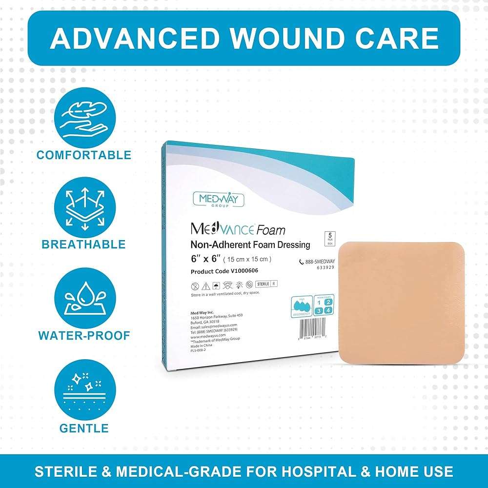 MedVance TM Foam – Waterproof Non-Adhesive Hydrophilic Foam Dressing 6"X6" Box of 5 dressings - Image 4