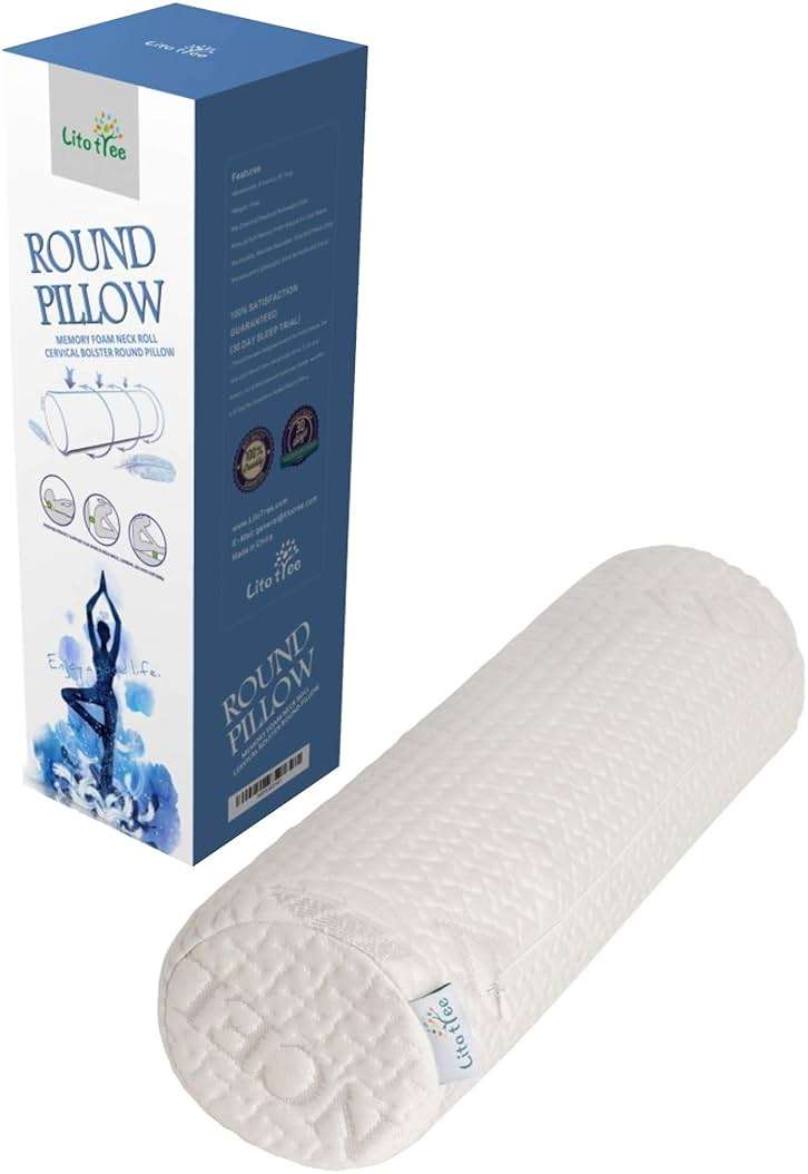 LitoTree Comfort Memory Foam Neck Roll and Cervical Bolster Round Pillow with Removable Washable Soft Cover for Spine and Neck Back Lumbar Leg Vertebra Support (18x6 inch Pillow) - Image 1