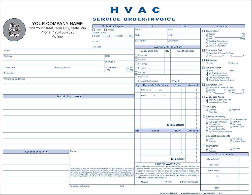 HVAC Service Order/Invoice, 3 Copy Triplicate, 11"x8.5" - Personalized for Free (100 Forms) - Image 2