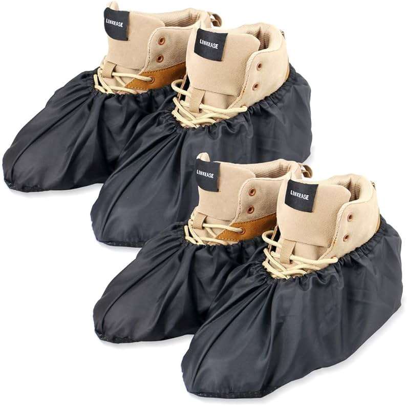 LINKEASE Reusable Boot & Shoe Covers Water Resistant Non Skid and Washable for Real Estate Contractors to Keep Floors Carpets Footwear and Rooms Clean - 2 Pairs (Large, Black) - Image 1