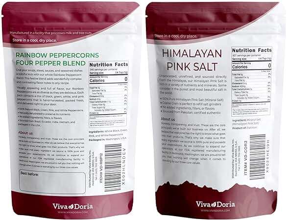 Viva Doria Rainbow Peppercorns Blend 12 oz & Himalayan Pink Salt, Coarse Grain, 2 lb – Steam Sterilized Mixed Whole Peppercorns and Coarse Salt for Grinder Refills, 2-Set Combo Pack - Image 2