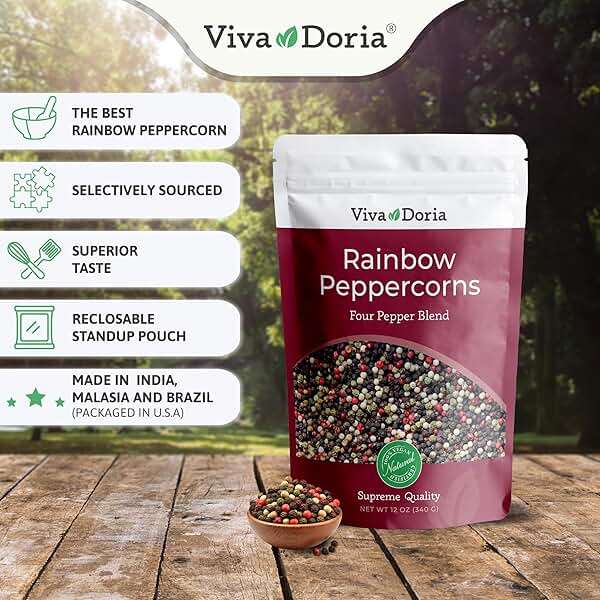 Viva Doria Rainbow Peppercorns Blend 12 oz & Himalayan Pink Salt, Coarse Grain, 2 lb – Steam Sterilized Mixed Whole Peppercorns and Coarse Salt for Grinder Refills, 2-Set Combo Pack - Image 3