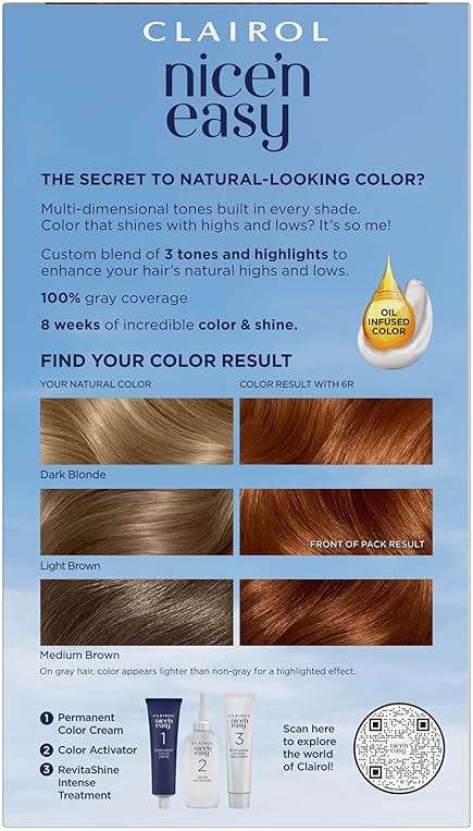 Clairol Nice'n Easy Permanent Hair Dye, 6R Light Auburn | 100% Gray Coverage | Long‑Lasting, Natural‑Looking Color & Shine | Pack of 3 - Image 2