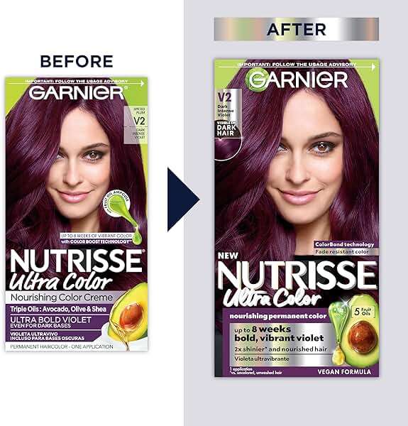 Garnier Nutrisse Ultra Color Hair Color, Permanent Hair Dye for Up to 8 Weeks of Bold, Vibrant, Fade-Resistant Results, Vegan & Cruelty-Free, V2 Dark Intense Violet (Spiced Plum), 2 Count - Image 2