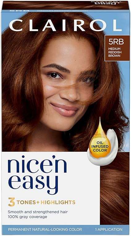 Clairol Nice'n Easy Permanent Hair Dye, 5RB Medium Reddish Brown | 100% Gray Coverage | Long‑Lasting, Natural‑Looking Color & Shine | Pack of 1 - Image 1