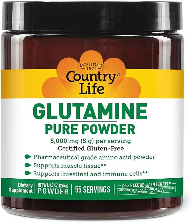 Country Life Glutamine Pure Powder - 5000mg L-Glutamine - Muscle Tissue, Gut Health, Immune Support - Gluten-Free Certified - Ideal Pre/Post Workout Amino Acid Supplement, 55 Servings, 9.7oz - Image 1