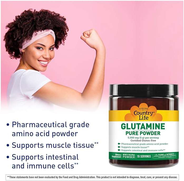 Country Life Glutamine Pure Powder - 5000mg L-Glutamine - Muscle Tissue, Gut Health, Immune Support - Gluten-Free Certified - Ideal Pre/Post Workout Amino Acid Supplement, 55 Servings, 9.7oz - Image 2
