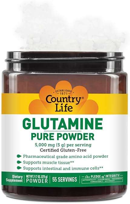 Country Life Glutamine Pure Powder - 5000mg L-Glutamine - Muscle Tissue, Gut Health, Immune Support - Gluten-Free Certified - Ideal Pre/Post Workout Amino Acid Supplement, 55 Servings, 9.7oz - Image 3
