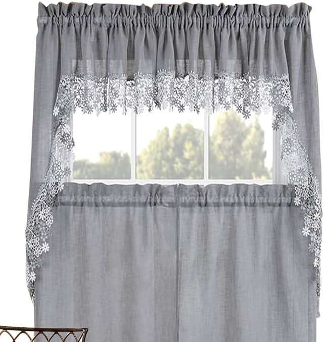 Collections Etc Miles Kimball Lillian Macrame Swag Pair, Gray, One Size Fits All - Image 1