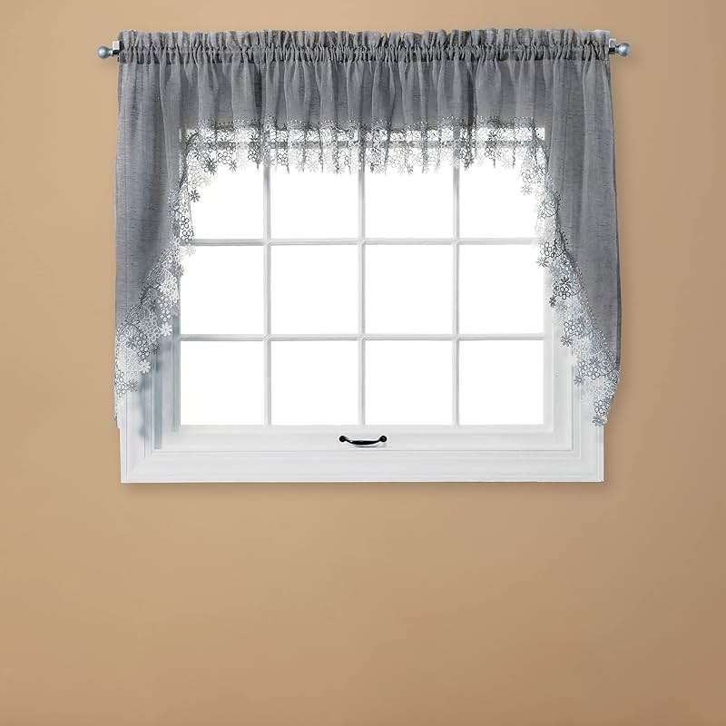 Collections Etc Miles Kimball Lillian Macrame Swag Pair, Gray, One Size Fits All - Image 3