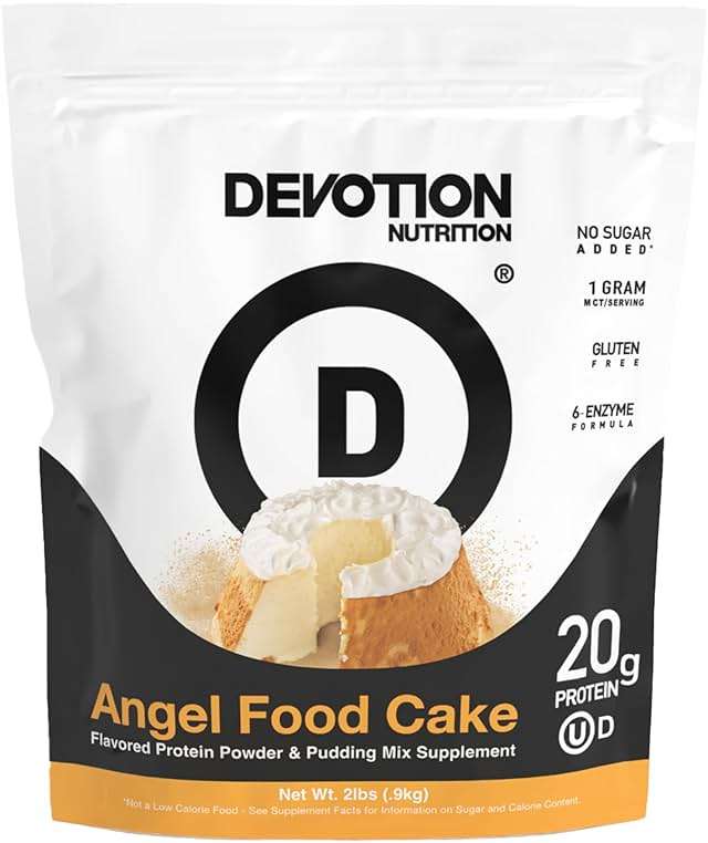 Devotion Nutrition Angel Food Cake Protein Powder for Shakes, Baking, Pancakes, Desserts – 20g Whey Isolate & Casein Protein Blend – No Added Sugar, Low Carb, Gluten-Free, Keto-Friendly with MCT – 2lb - Image 1