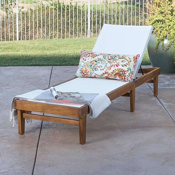 Christopher Knight Home Summerland Outdoor Mesh Chaise Lounge with Acacia Wood Frame, Teak Finish / White Mesh - Image 2