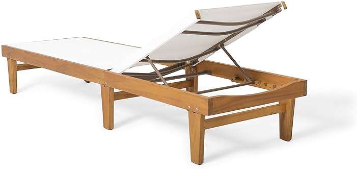 Christopher Knight Home Summerland Outdoor Mesh Chaise Lounge with Acacia Wood Frame, Teak Finish / White Mesh - Image 7