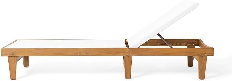 Christopher Knight Home Summerland Outdoor Mesh Chaise Lounge with Acacia Wood Frame, Teak Finish / White Mesh - Image 8