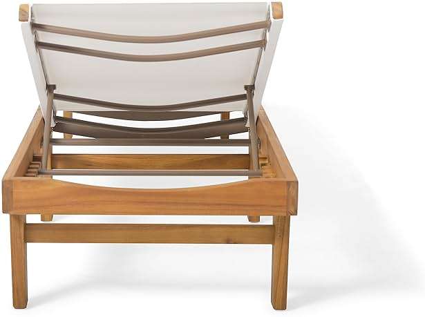 Christopher Knight Home Summerland Outdoor Mesh Chaise Lounge with Acacia Wood Frame, Teak Finish / White Mesh - Image 10