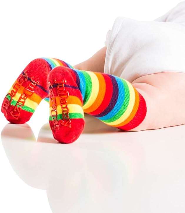 juDanzy 2 Pack of Baby, Toddler and Kids Knee High Tube Socks for Boys and Girls with Grips - Image 4