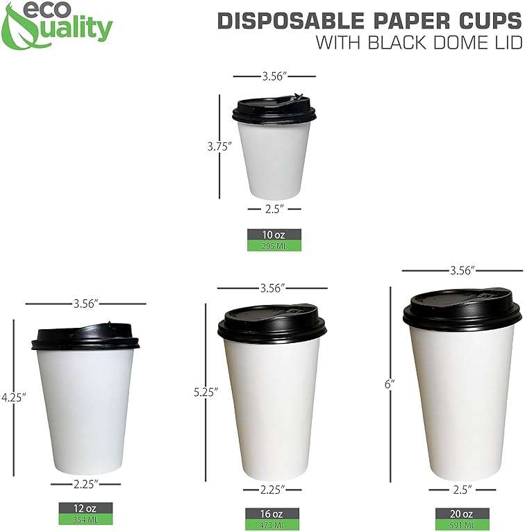Extra Large 20oz White Paper Coffee Cups with Black Lids - (100 Count) by EcoQuality - Disposable Paper Coffee Cups - Hot Drink, Tea, Coffee, Cappuccino, Hot Chocolate, Chai, Chai Latte, Office,Travel - Image 5
