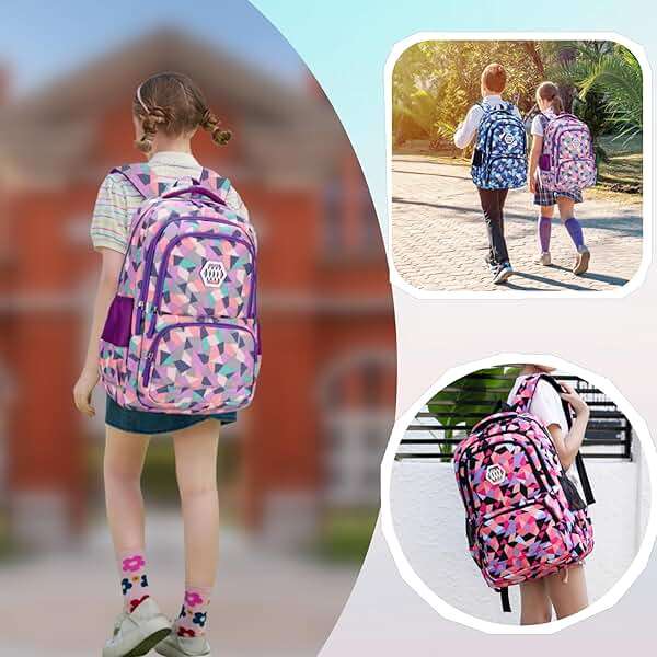 Bansusu Geometric Print Kids Backpack for Girls Boys School Bag Bookbags - Image 2