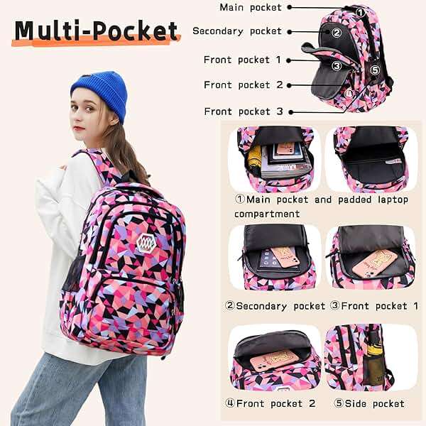 Bansusu Geometric Print Kids Backpack for Girls Boys School Bag Bookbags - Image 4