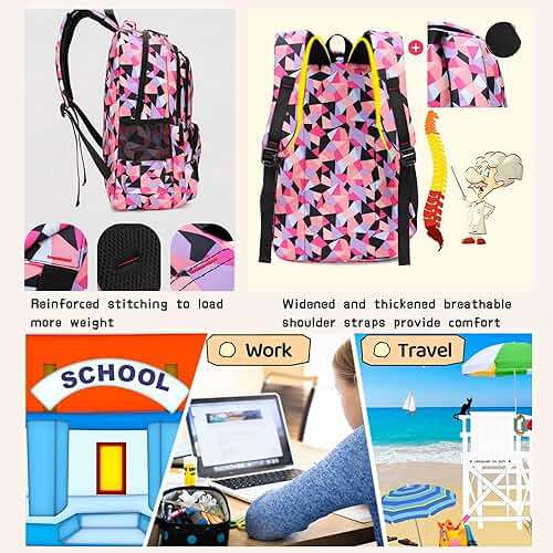 Bansusu Geometric Print Kids Backpack for Girls Boys School Bag Bookbags - Image 6