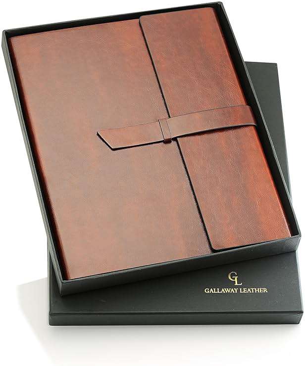 GALLAWAY LEATHER Padfolio Portfolio Folder – Slim Portfolio Folio Organizer Holder for Letter Legal A4 Note Pads Notebooks for Men Women Refillable Business Leather Portfolio Binder, Dark Chocolate - Image 1